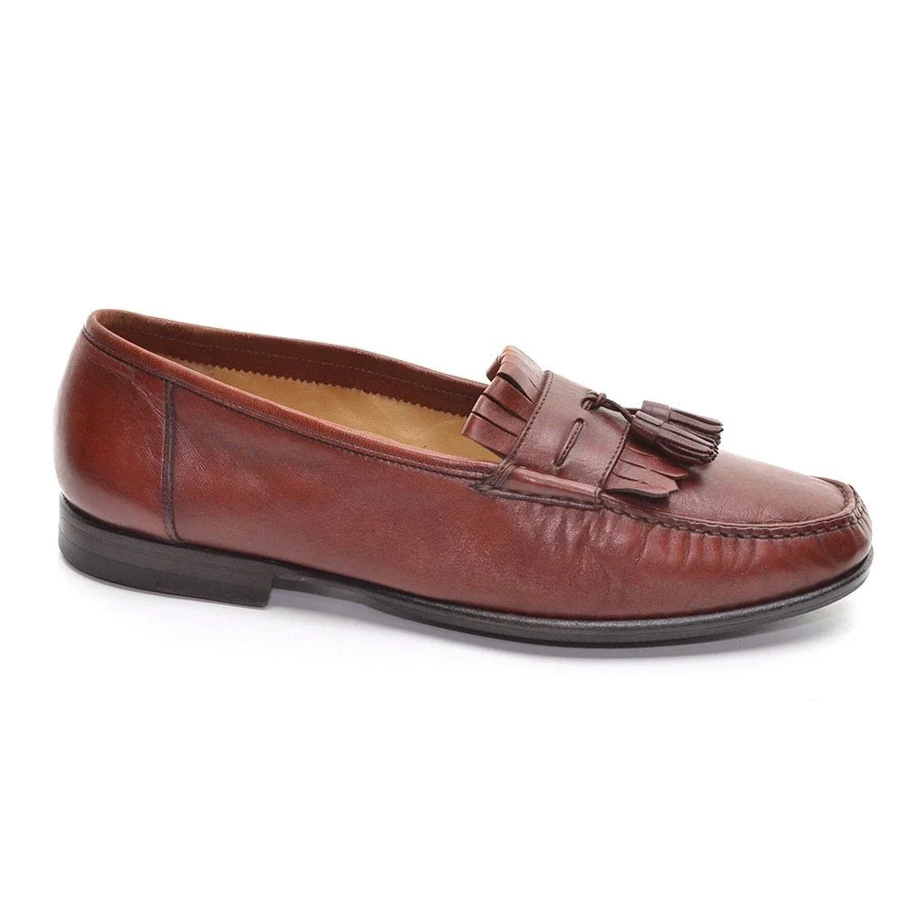 Men Santoni 1159 Brown Kiltie Tassel Loafers 9.5 D